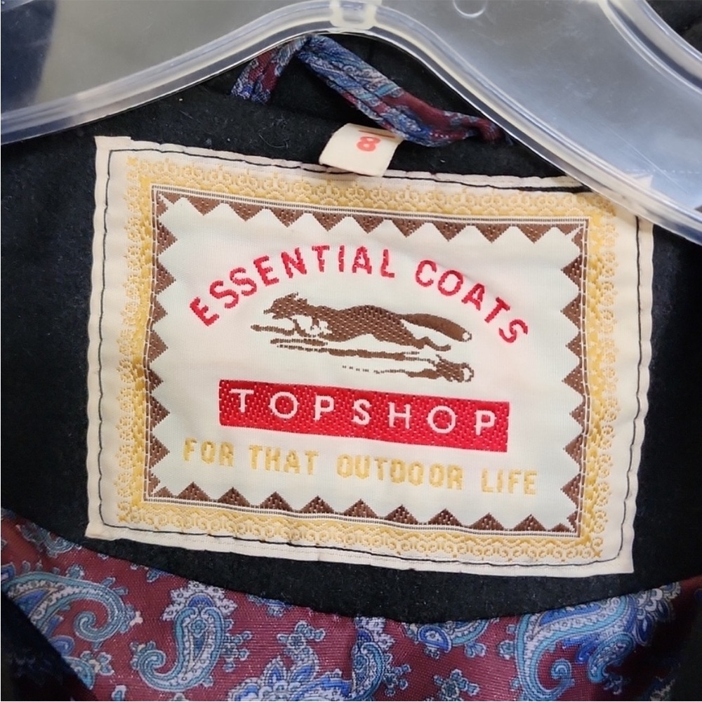 Oversized Vintage Topshop black wool coat sleeve size 6 - Picture 6 of 8